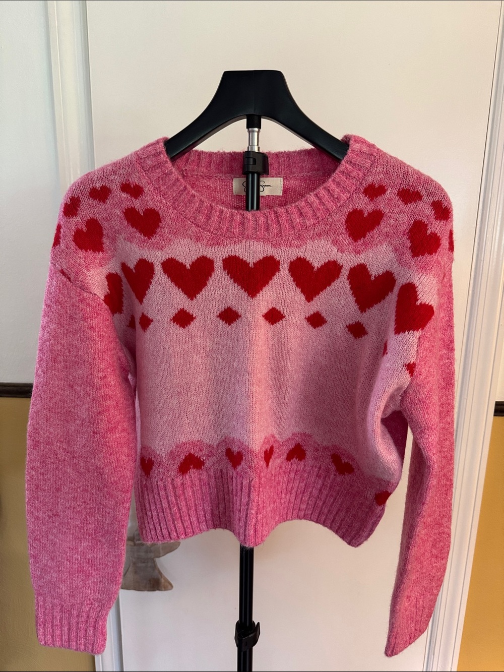 Cozy Pink Heart-Pattern Sweater